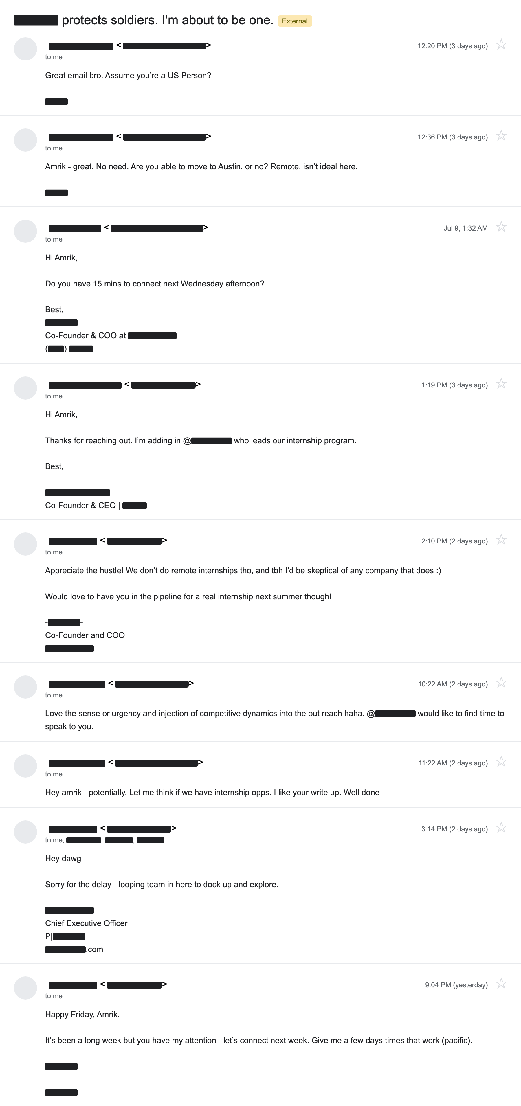 Real replies from founders and executives, every name and company redacted